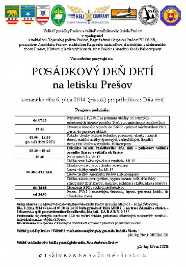 Deň otvorených dverí na letisku v Prešove - AVÍZO